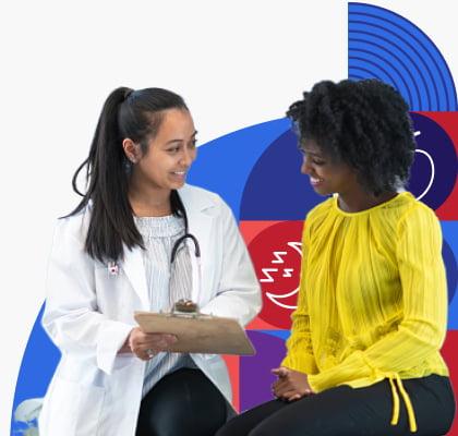 A woman talking to a health care provider.