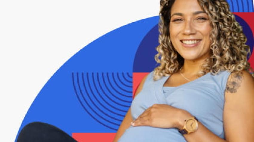 Pregnant woman smiling.